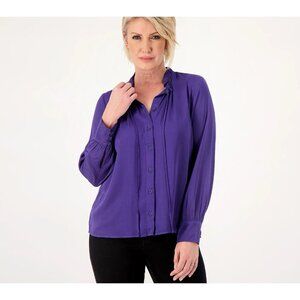 Side Stitch Button Down Top w/ Ruffle Neck Size 1X Sapphire Stone A557992 NEW